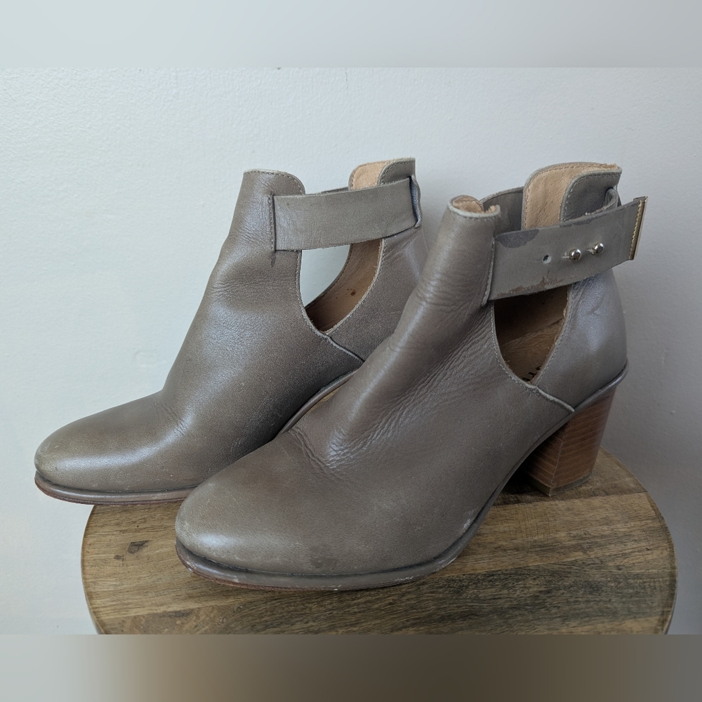 Whistles Leather Peep Strap Ankle Boots/Booties, Gray Brown/Beige (SIZE 38/7 - Picture 4 of 12